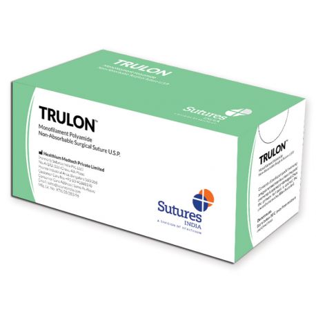 Suture Trulon Non Résorbable - Calibre 2/0 - Calibre 3/8 - Aiguille 26mm - 45cm